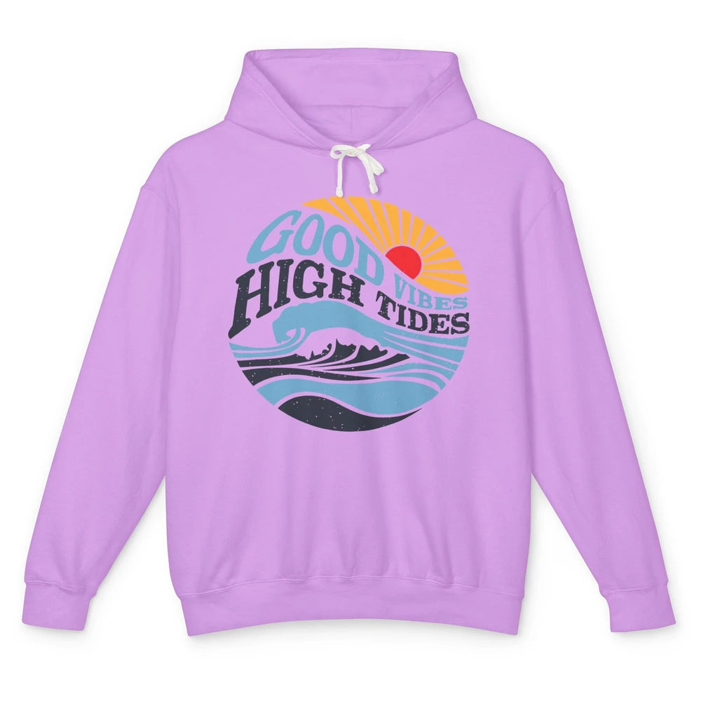 Retro Rainbow Sunrise Good Vibes High Tides Positive Vibes Unisex Lightweight Hoodie