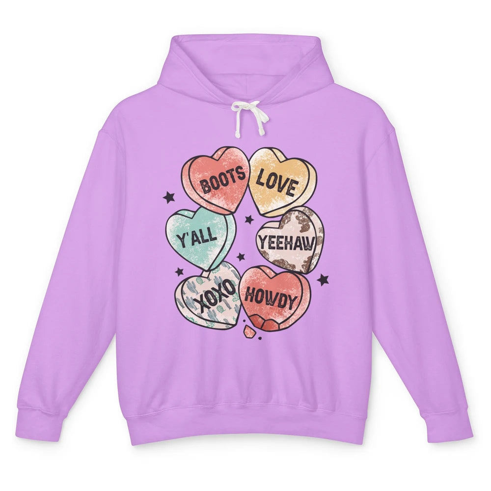 XOXO Love Cowboy Boots Howdy Cowgirl Hearts Western Country Happy Valentine's Day Yeehaw Vintage Cactus Unisex Lightweight Hoodie