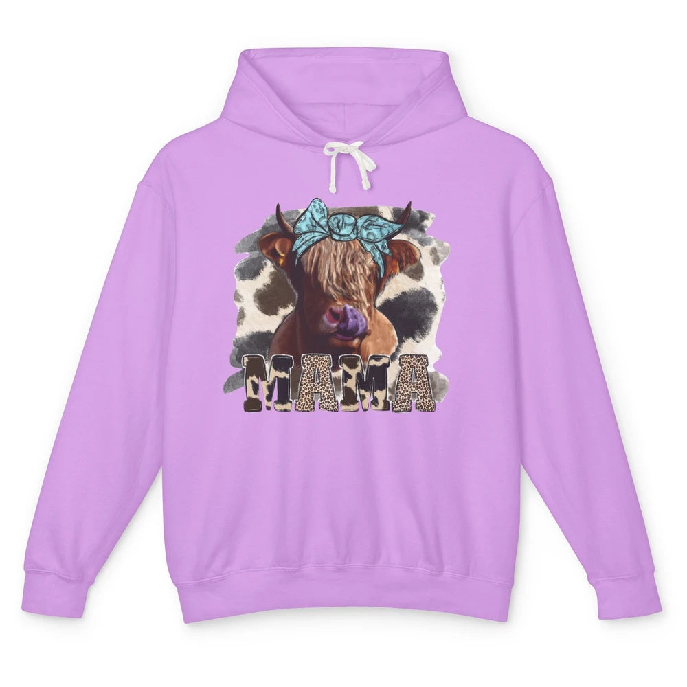 Leopard Highland Cow Bandana Cow Mama Western Country Heifer Unisex Lightweight Hoodie