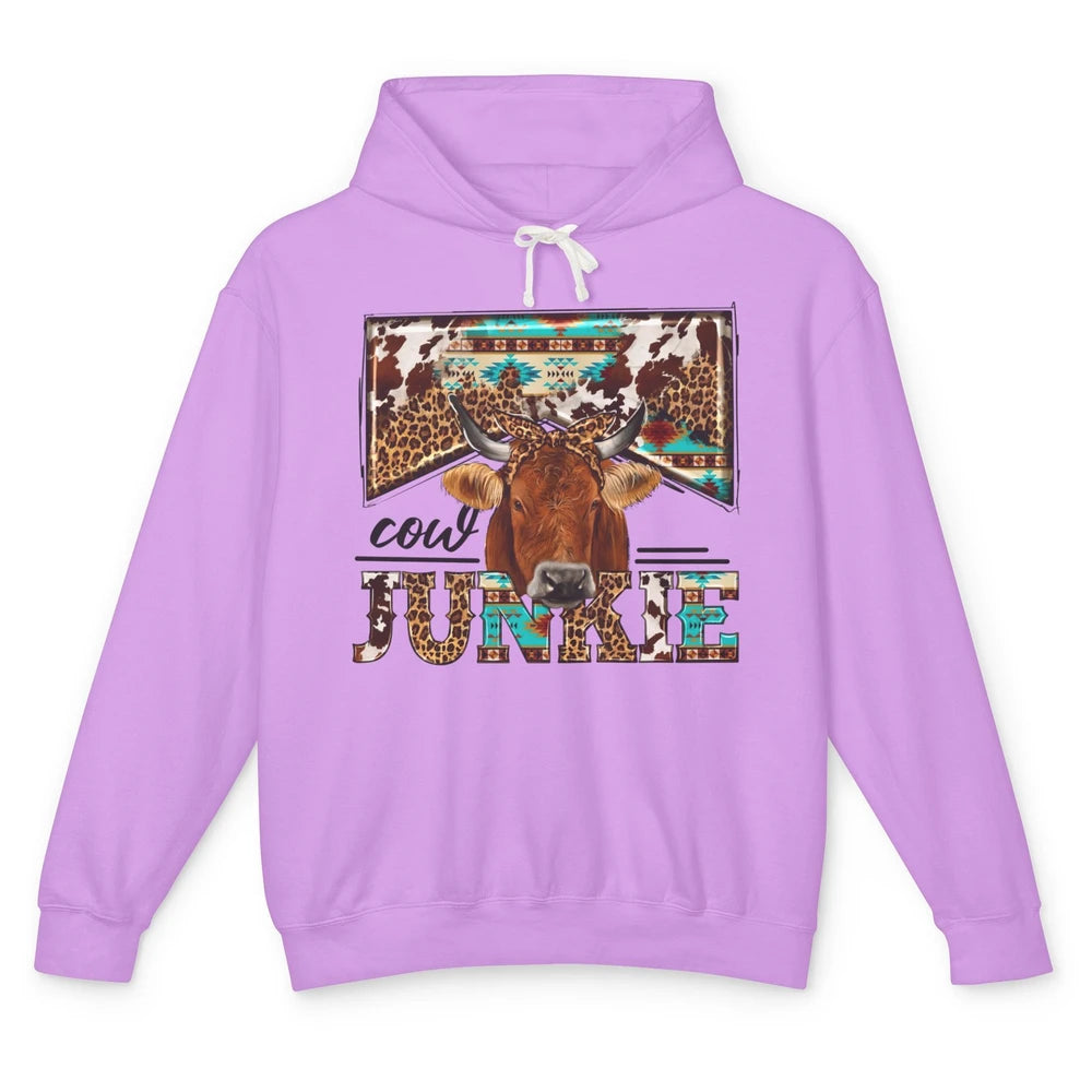 Retro Leopard Bandana Cow Junkie Western Country Farm Animal Unisex Lightweight Hoodie