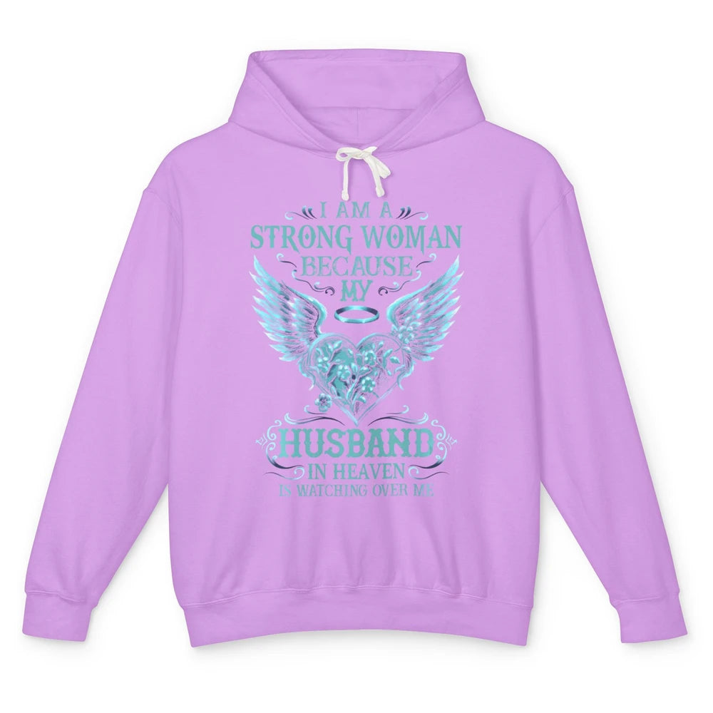 I Am A Strong Woman Because My Husband In Heaven Angel Wings Unisex Lightweight Hoodie