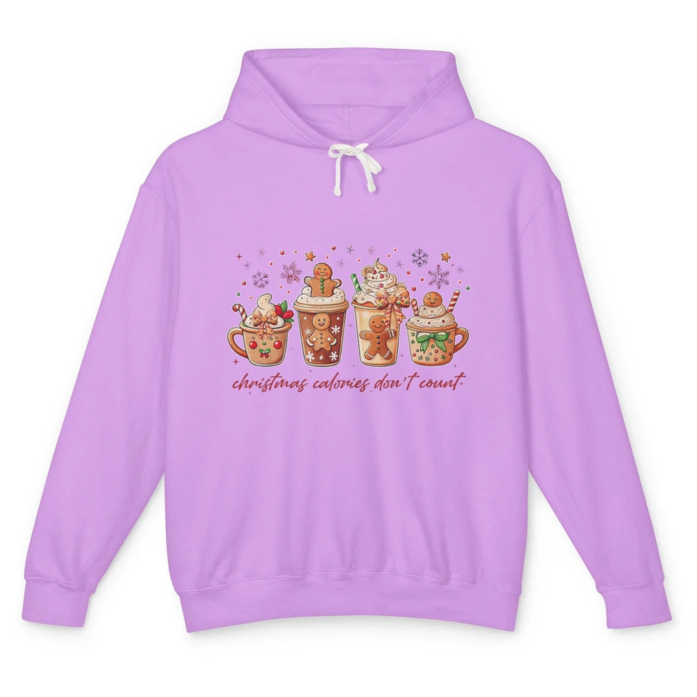 Christmas Calories Not Count Funny Gingerbread Coquette Coffee Xmas Unisex Lightweight Hoodie