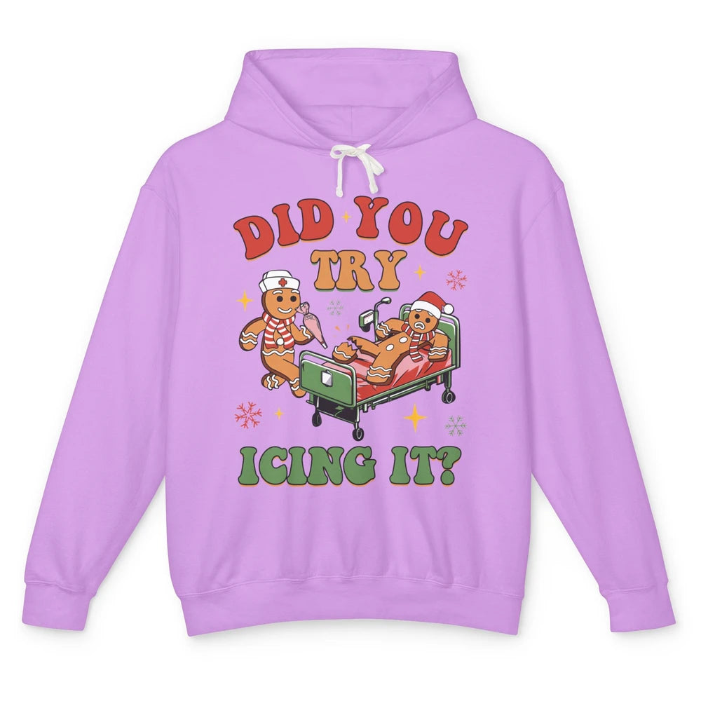 Christmas Gingerbread ICU Nurse Did You Try Icing It Cookies Unisex Lightweight Hoodie