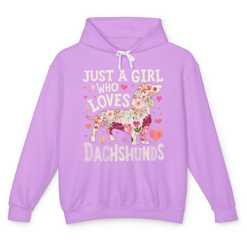 Floral Wiener Just A Girl Who Loves Dachshund Dog Mom Gift Unisex Lightweight Hoodie