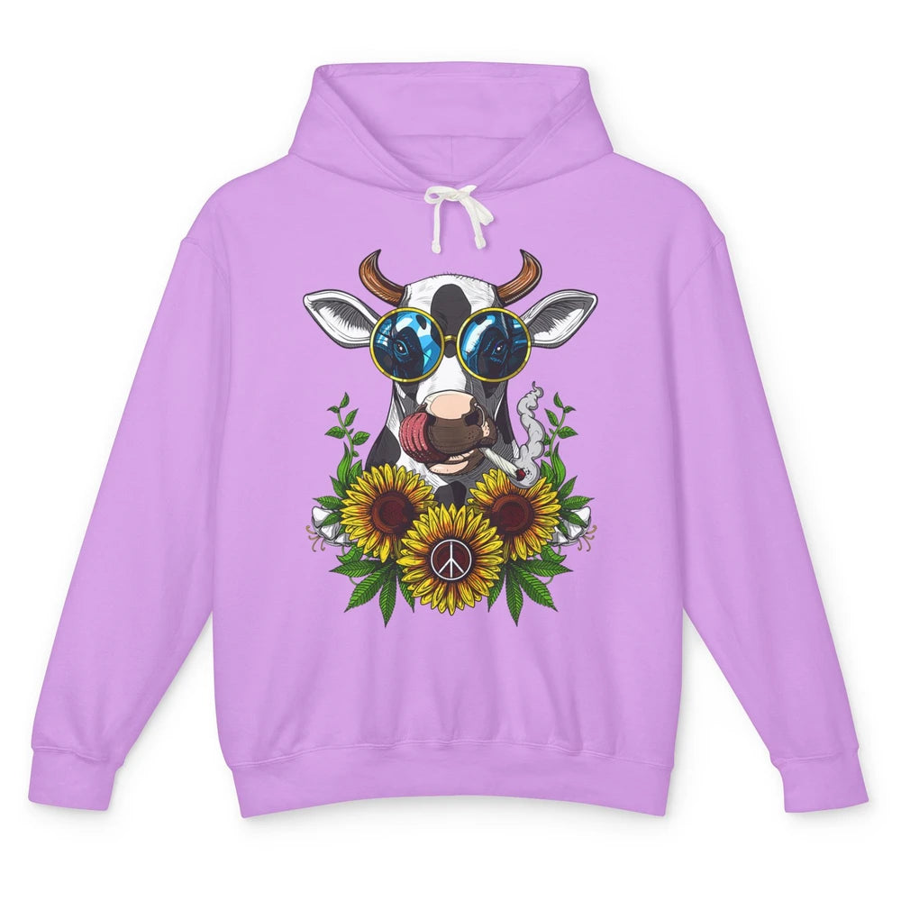 Heifer Highland Cow Stoner Hippie Sunflower Cigarette Retro Unisex Lightweight Hoodie