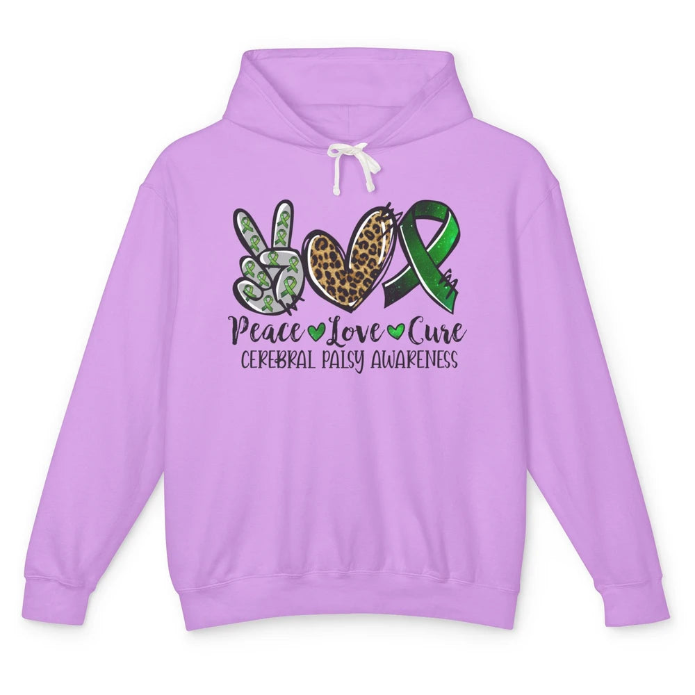 Cerebral Palsy Awareness Heart Green Ribbon Peace Love Cure Unisex Lightweight Hoodie