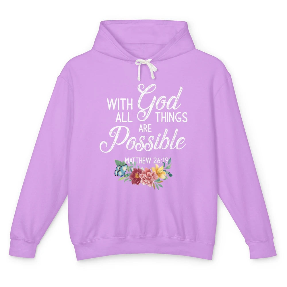 With God All Things Are Possible Jesus Christian Bible Verse Unisex Lightweight Hoodie