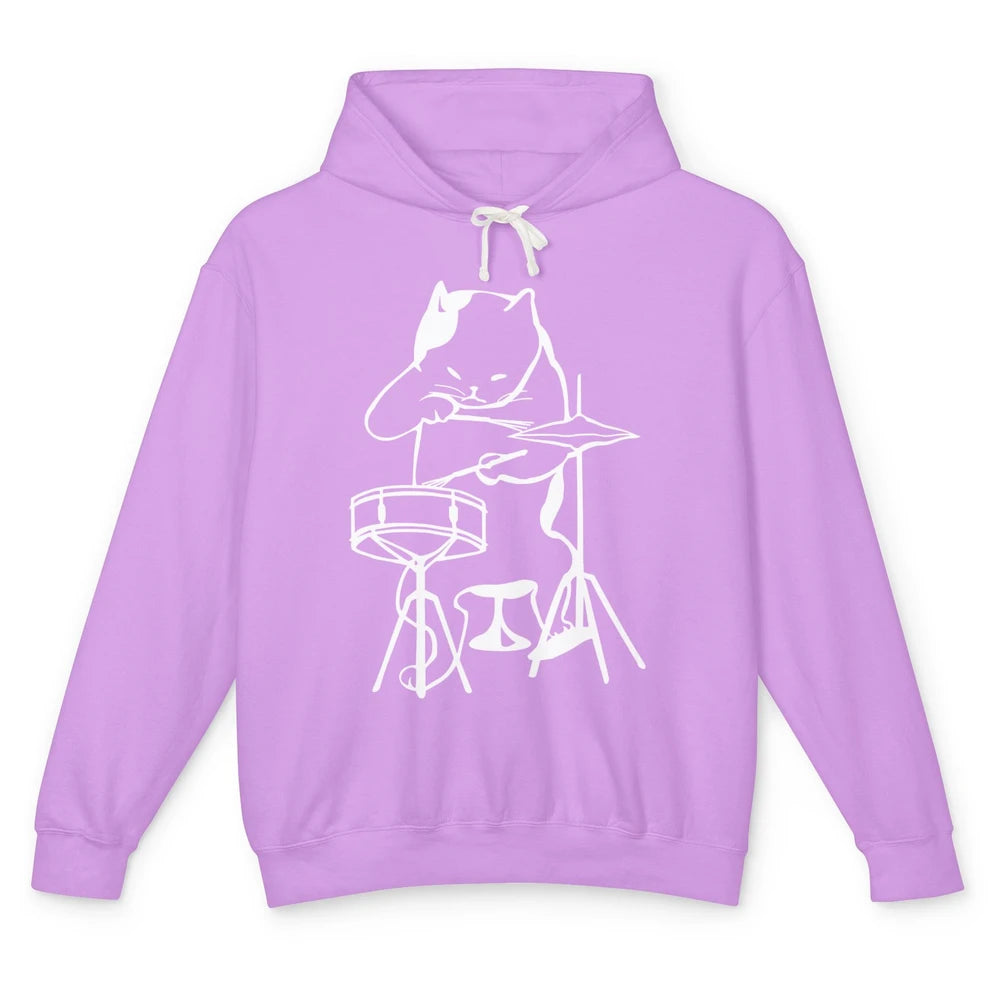 Black Cat Drumming Drummers Percussionists Musician Gift Unisex Lightweight Hoodie