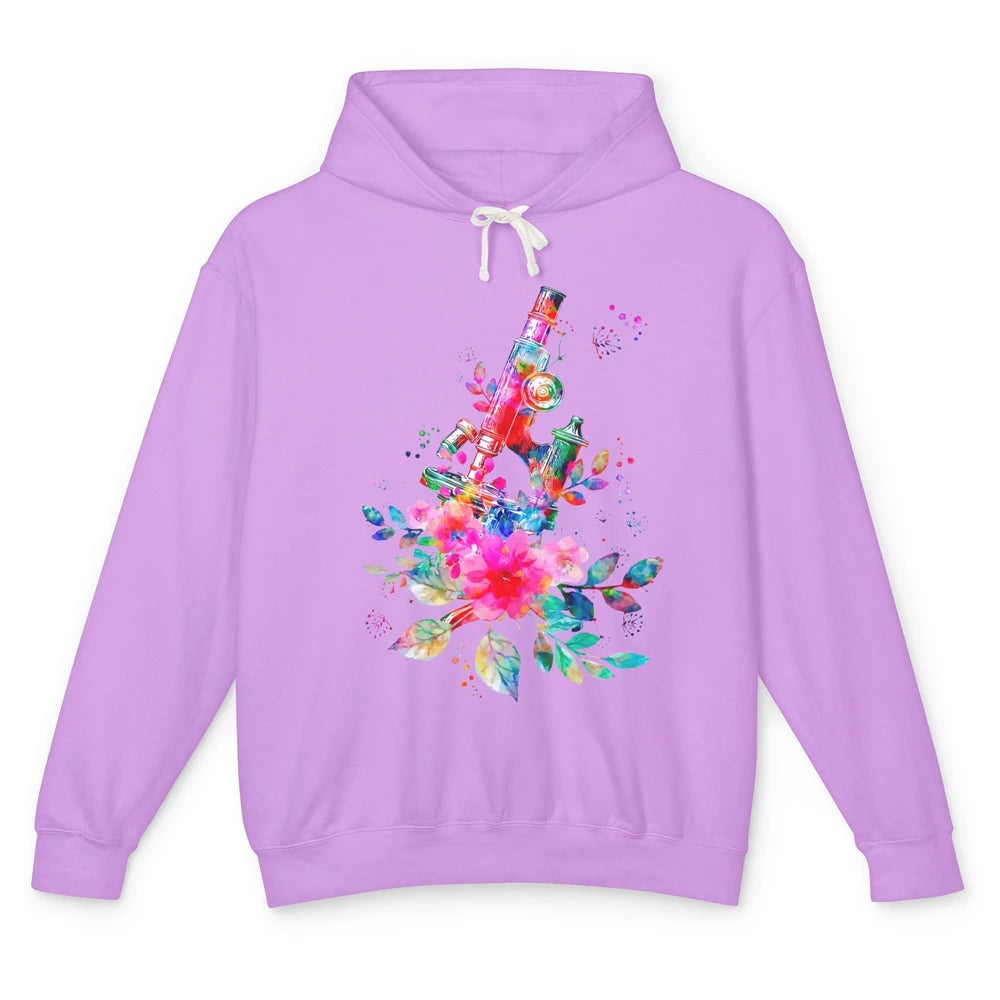 Floral Microscope Medical Laboratory Tools Microbiologist Unisex Lightweight Hoodie