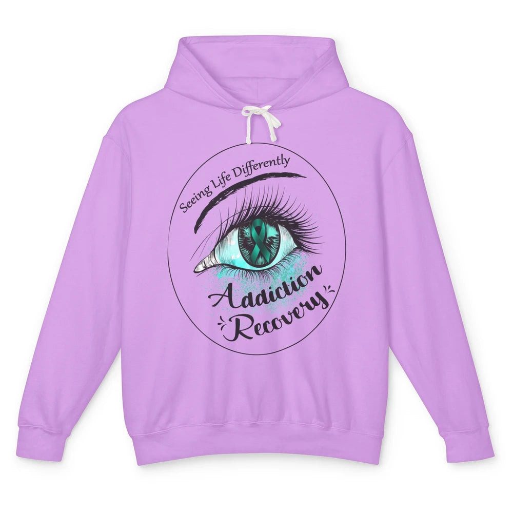 Addiction Awareness Seeing Life Differently Eye Teal Ribbon Unisex Lightweight Hoodie