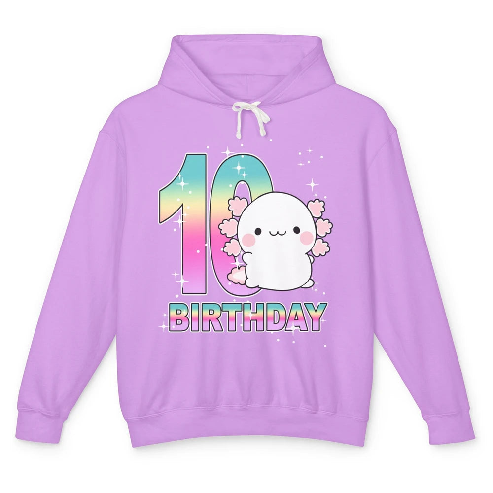 Cute Axolotl 10th Birthday Girl Boy 10 Years Old Birthday Unisex Lightweight Hoodie