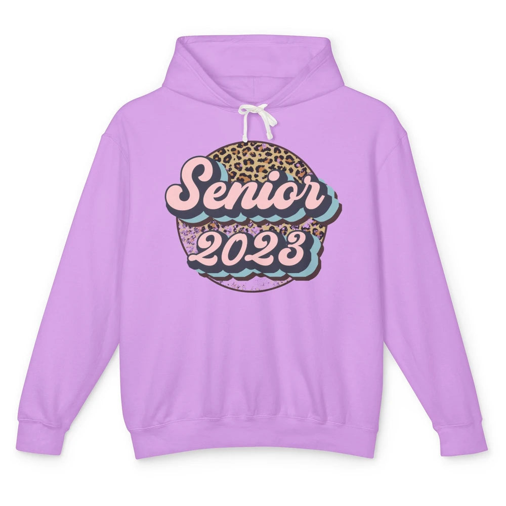 Retro Senior 2023 Leopard Back To School Western Graduation Unisex Lightweight Hoodie