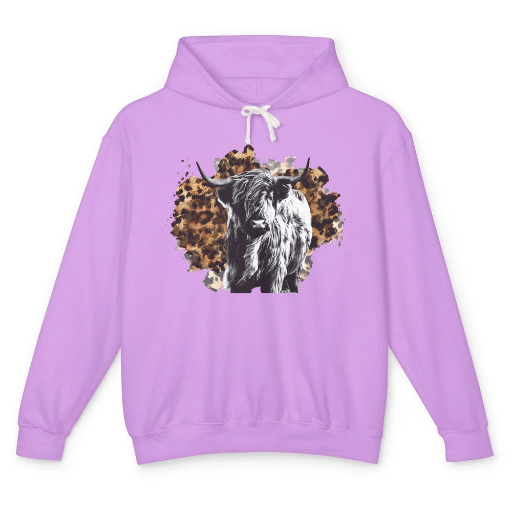 Highland Cow Leopard Heifer Western Country Southern Gift Unisex Lightweight Hoodie