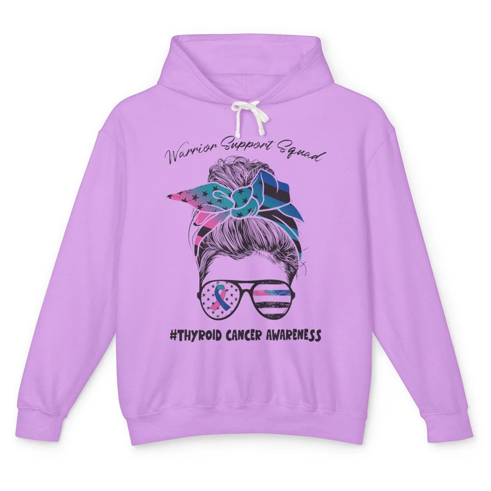 Messy Hair Warrior Support Squad Thyroid Cancer Awareness Unisex Lightweight Hoodie