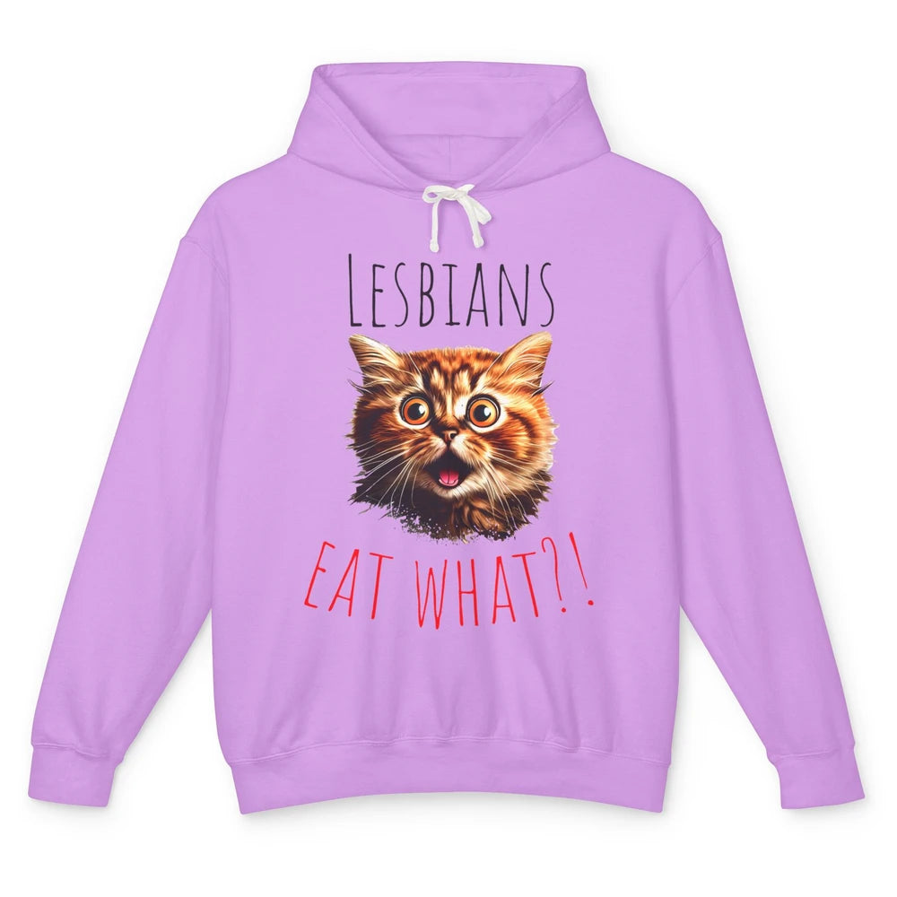 Funny Black Cat Lesbians Eat What LGBTQ Sarcastic Cat Mom Unisex Lightweight Hoodie