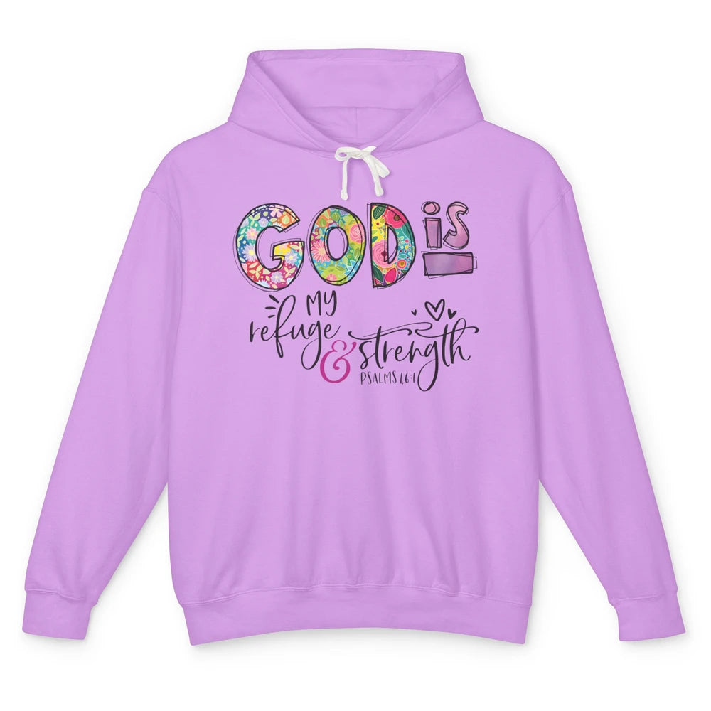 Floral Christian God Is My Refuge And Strength Bible Verse Unisex Lightweight Hoodie