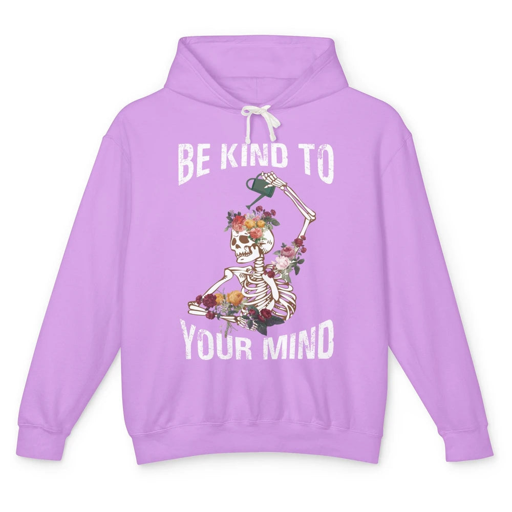 Be Kind Skull Retro Floral Skeleton Motivation Positive Mind Unisex Lightweight Hoodie