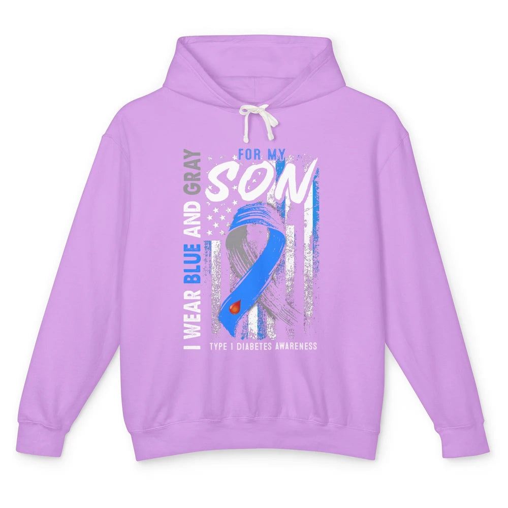 T1D Son Blue Gray Flag Diabetes Type One Awareness Warrior Unisex Lightweight Hoodie