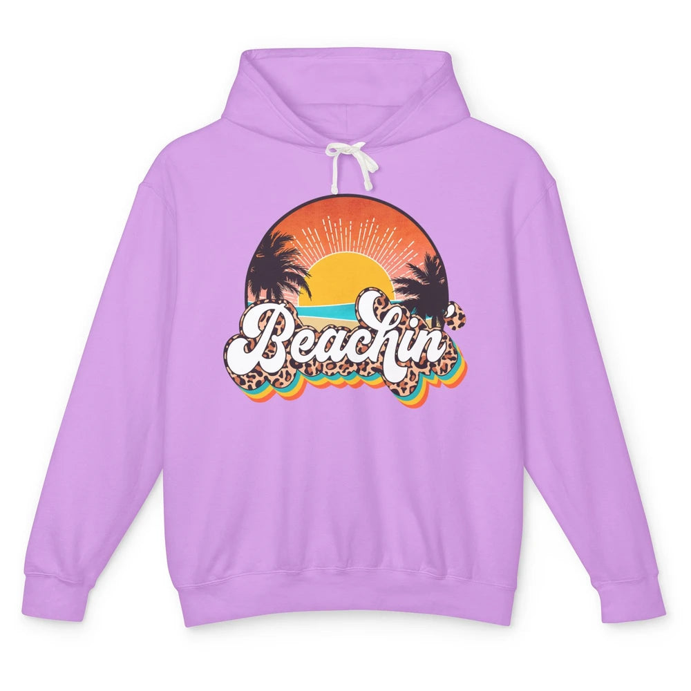 Beachin' Leopard Retro Summer Sunset Beach Lovers Vacation Unisex Lightweight Hoodie