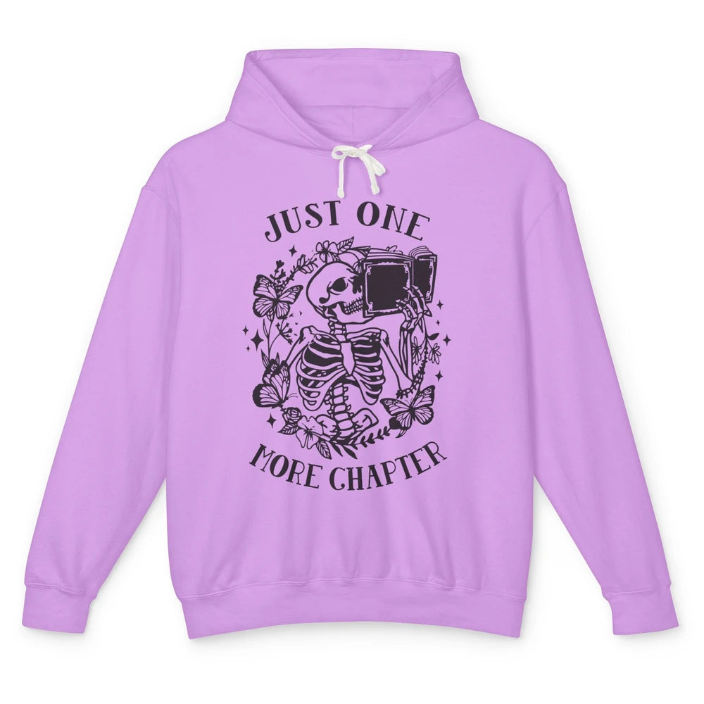 Funny Skeleton Reading Just One More Chapter Book Lovers Unisex Lightweight Hoodie