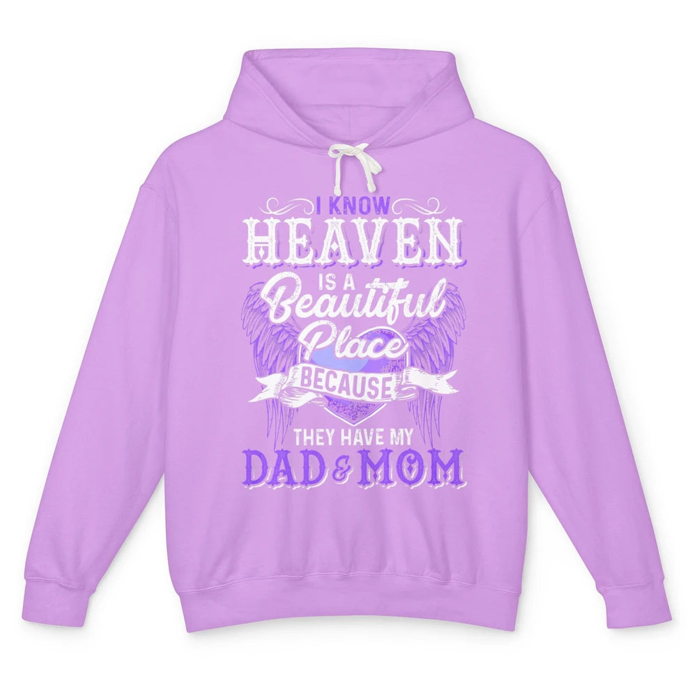 Heaven Beautiful Dad And Mom In Heaven Angel Wings Guardian Unisex Lightweight Hoodie