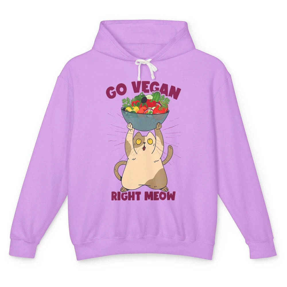 Funny Go Vegan Cat Plant Based Diet Animal Pet Vegetarian Unisex Lightweight Hoodie