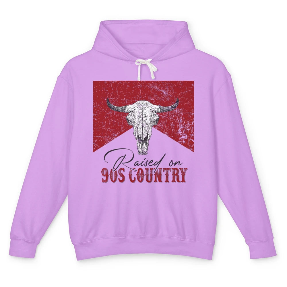 Raised On 90s Country Bull Skull Retro Western Country Rodeo Unisex Lightweight Hoodie