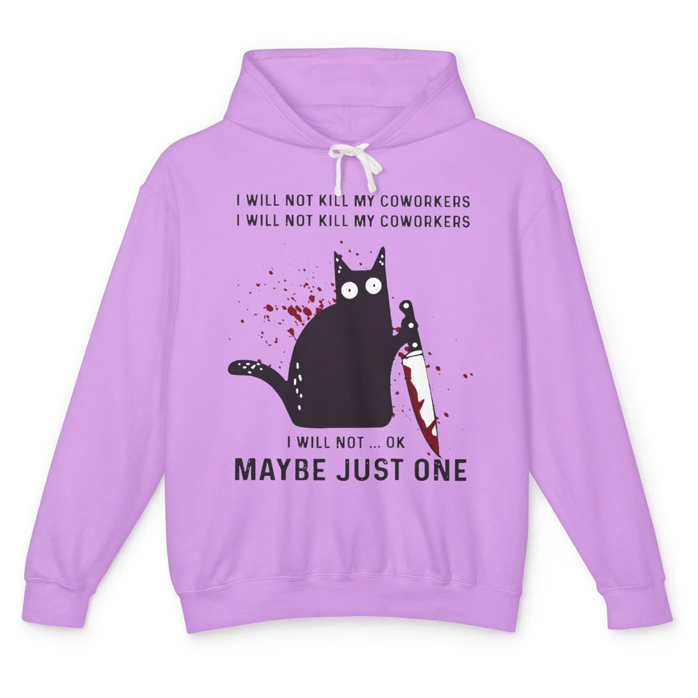 I Will Not Kill My Coworkers Murderous Black Cat With Knife Unisex Lightweight Hoodie