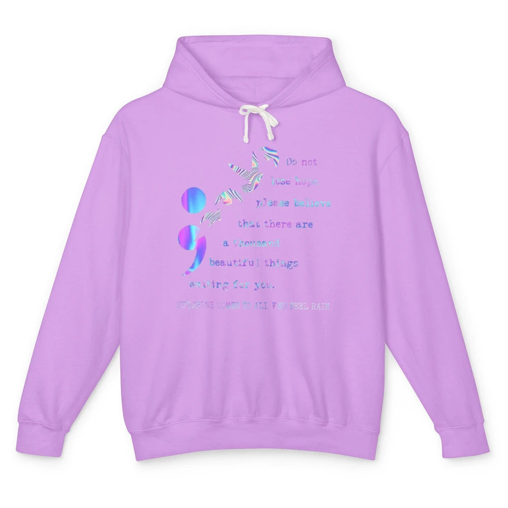 Semicolon Turquoise Ribbon Bird Suicide Prevention Month Unisex Lightweight Hoodie