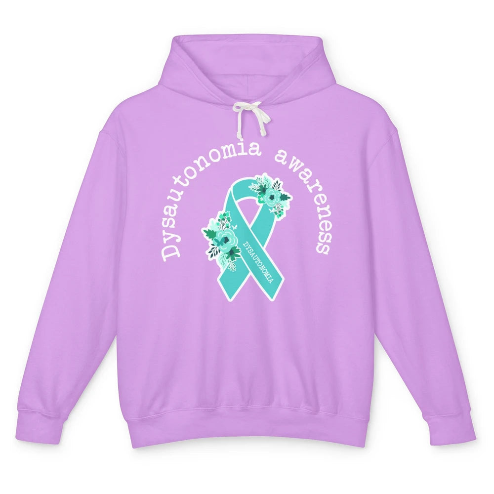 Dysautonomia Awareness Support Floral Blue Ribbon Rainbow Unisex Lightweight Hoodie