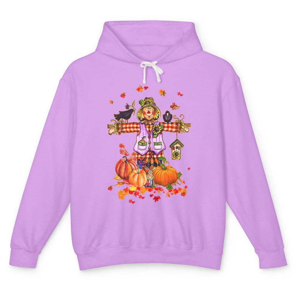 Scarecrow Autumn Hello Fall Pumpkin Thanksgiving Halloween Unisex Lightweight Hoodie