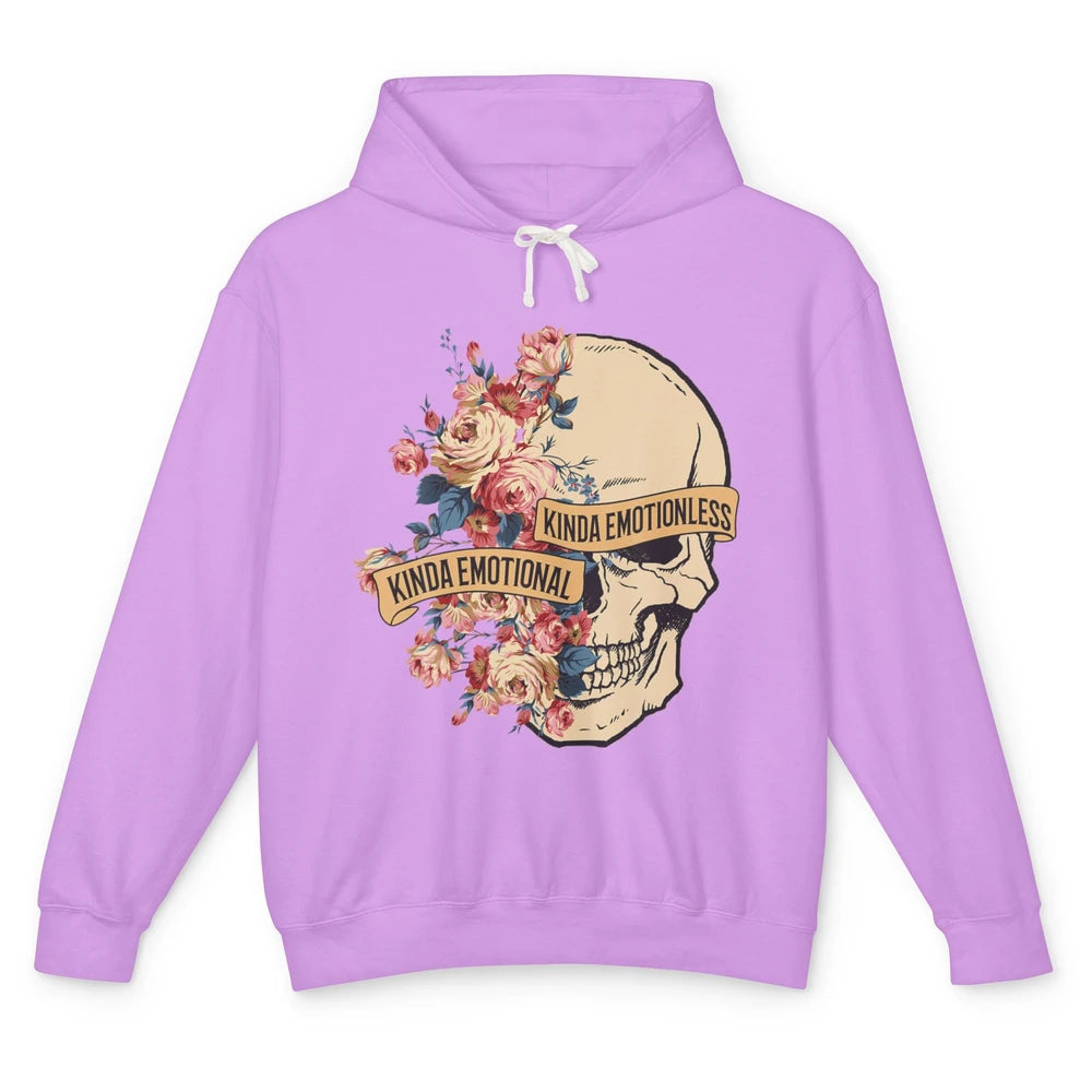 Kinda Emotional Emotionless Flower Skull Vintage Skeleton Unisex Lightweight Hoodie