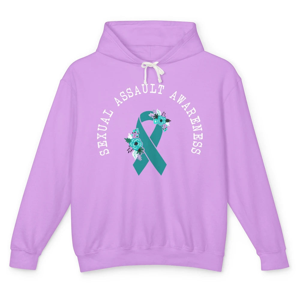 Sexual Assault Awareness Floral Teal Ribbon Awareness Gift Unisex Lightweight Hoodie