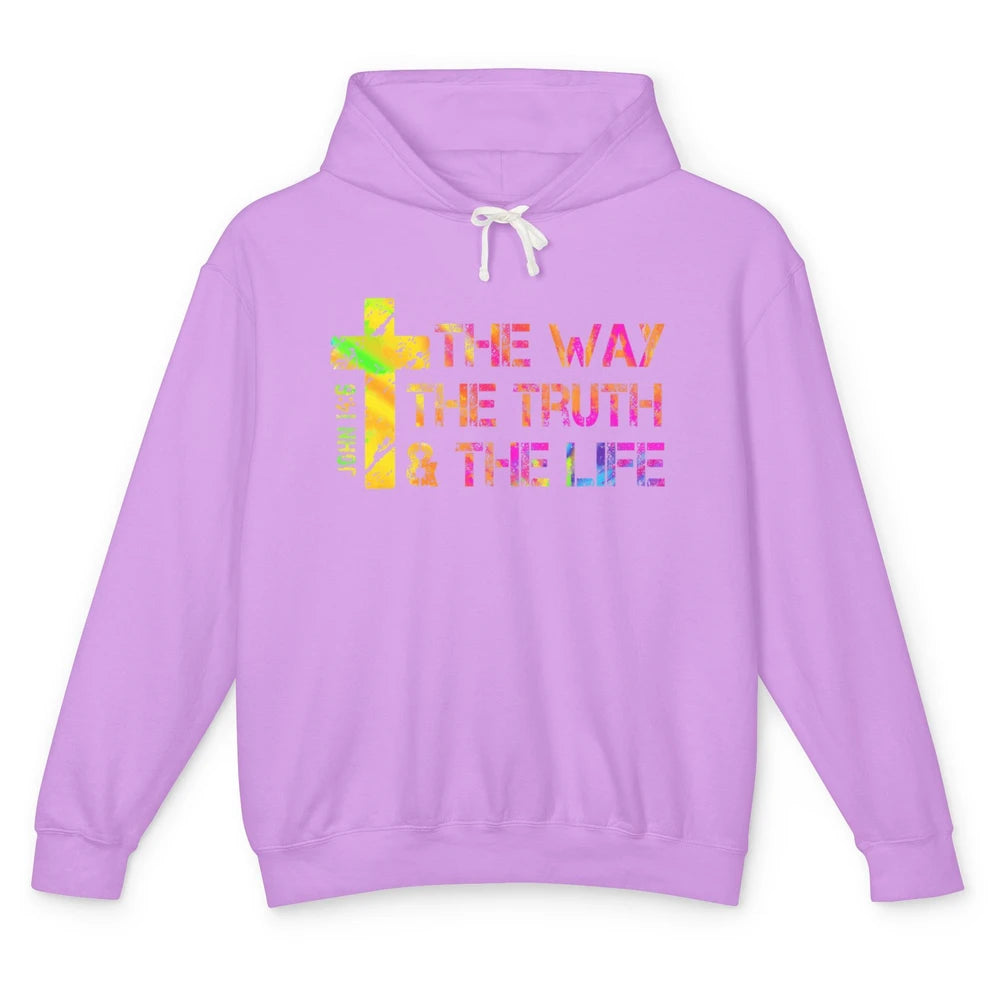 Way Truth Life Bible Verse Cross Christian Jesus God Faith Unisex Lightweight Hoodie