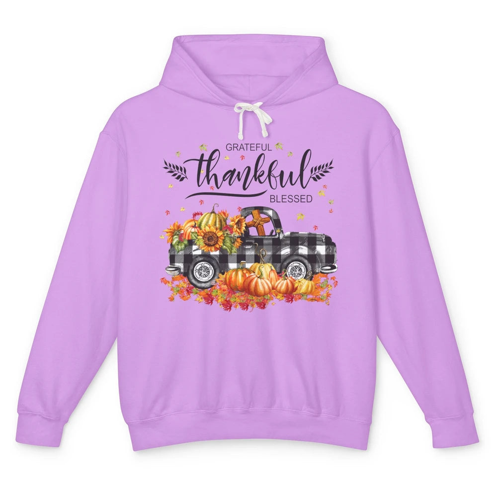 Grateful Thankful Blessed Truck Happy Thanksgiving Fall Unisex Lightweight Hoodie