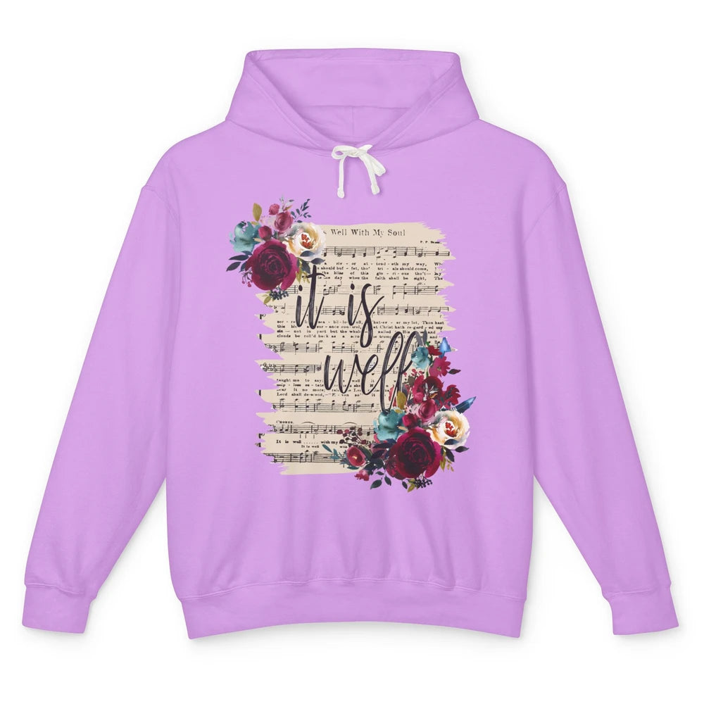 Floral It Is Well With My Soul Christian Religious Gift Unisex Lightweight Hoodie