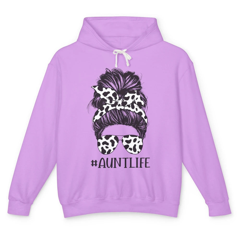 Aunt Life Messy Bun Glasses Cowhide Western Auntie Life Unisex Lightweight Hoodie