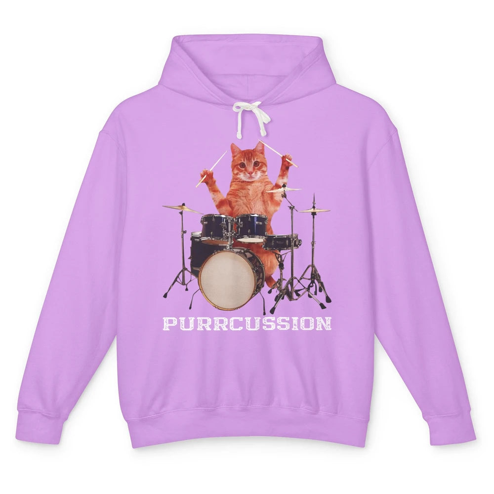 Cat Drummer Purrcussion I Destroy Silence Percussionist Drum Unisex Lightweight Hoodie