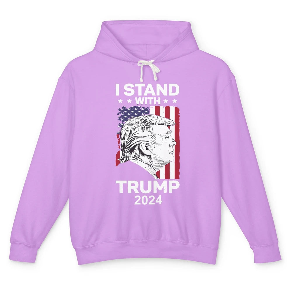 Retro US Flag I Stand With Trump President Trump Return 2024 Unisex Lightweight Hoodie