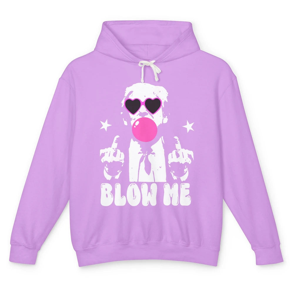 Blow Me Funny Donald Trump Pink Bubble Gum Sarcastic Hand Sign President Heart Sunglasses Chewing Gum Unisex Lightweight Hoodie