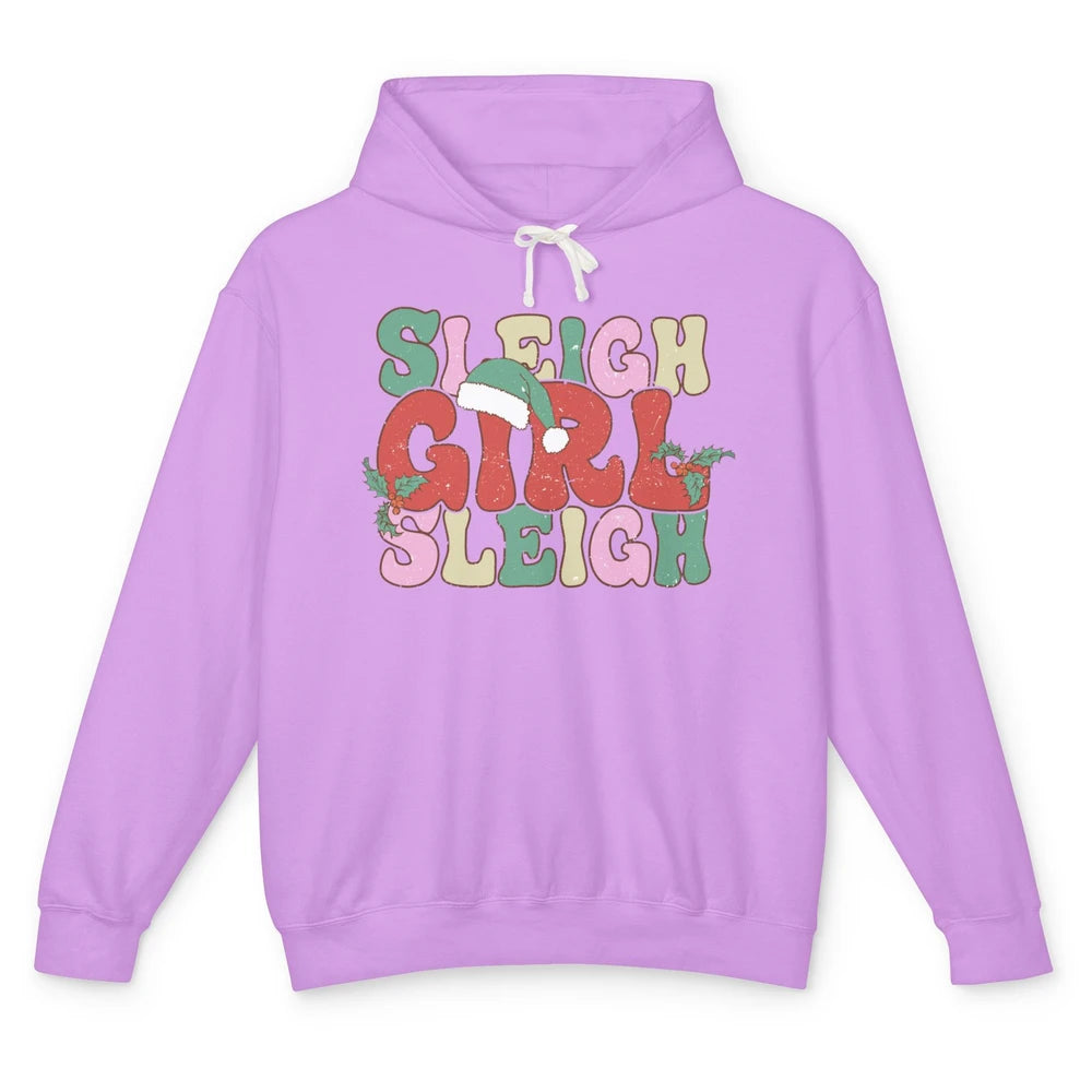 Retro Groovy Christmas Sleigh Girl Sleigh Santa Hat Winter Unisex Lightweight Hoodie