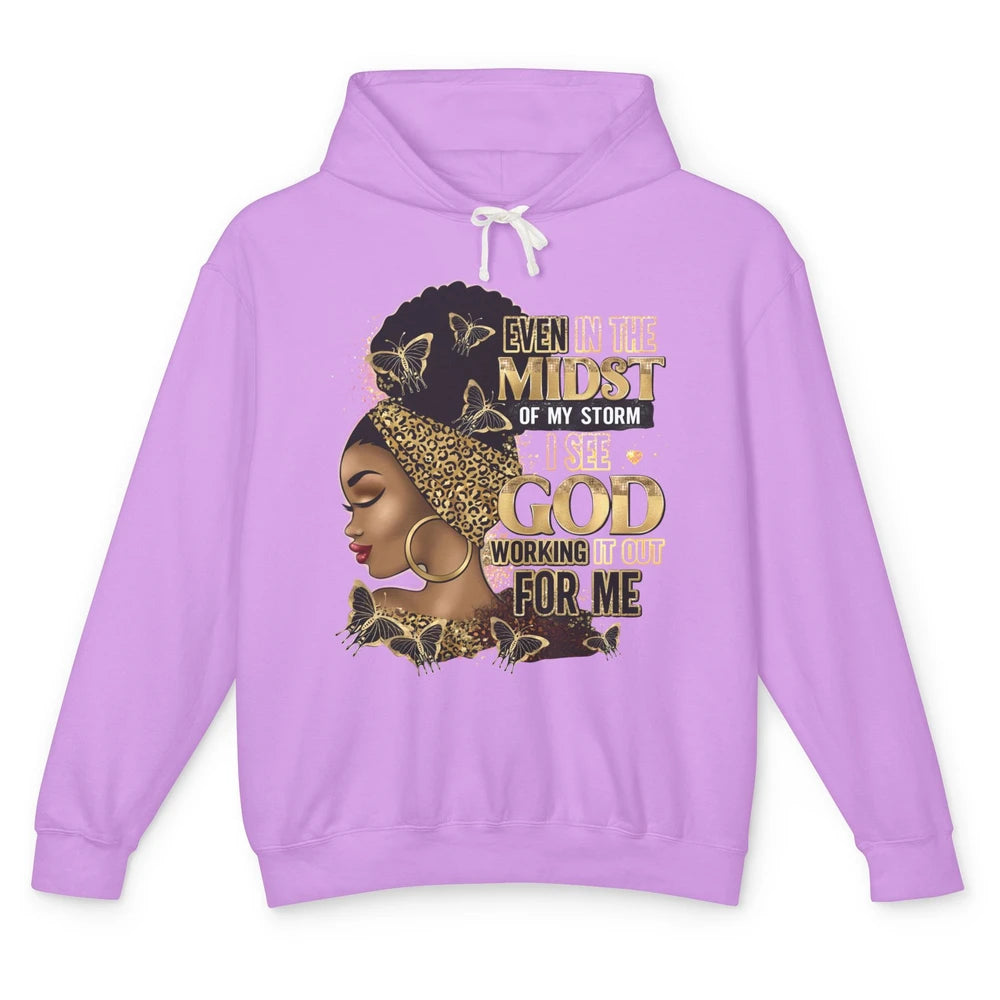 Black Girl In The Midst Of Storm Afro Woman Christian Belief Unisex Lightweight Hoodie