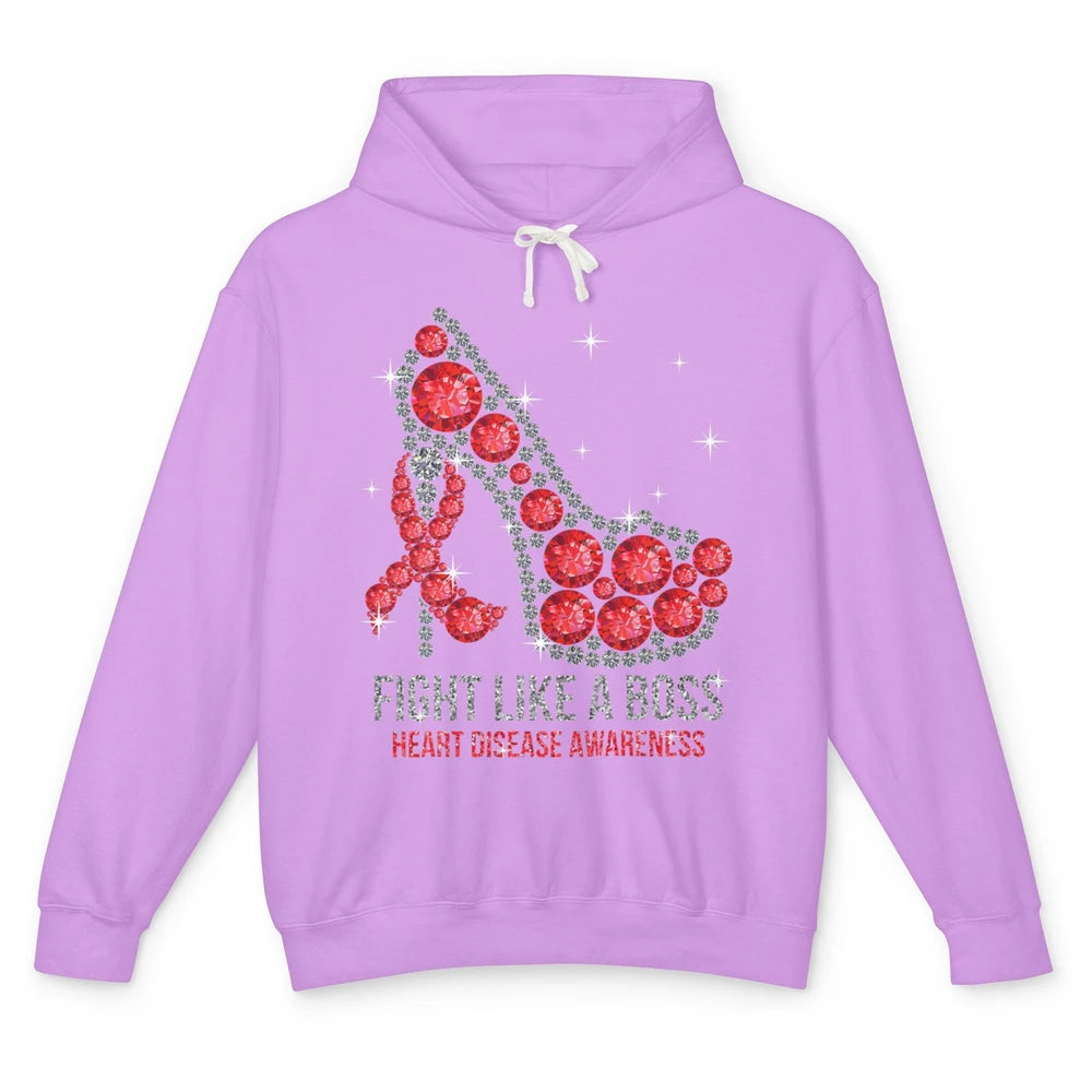 High Heel Fight Like Boss Red Ribbon Heart Disease Awareness Unisex Lightweight Hoodie