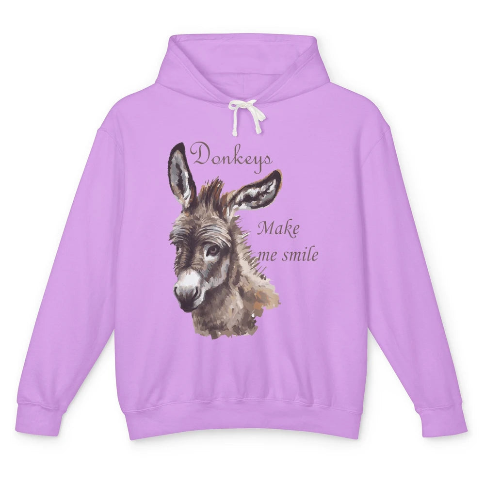 Watercolor Donkey Make Me Smile Farming Life Farm Animal Unisex Lightweight Hoodie