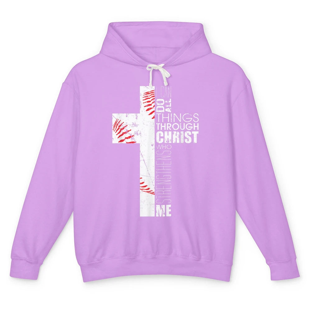 Baseball Christian Cross Bible Verse Softball Sports Day God Unisex Lightweight Hoodie