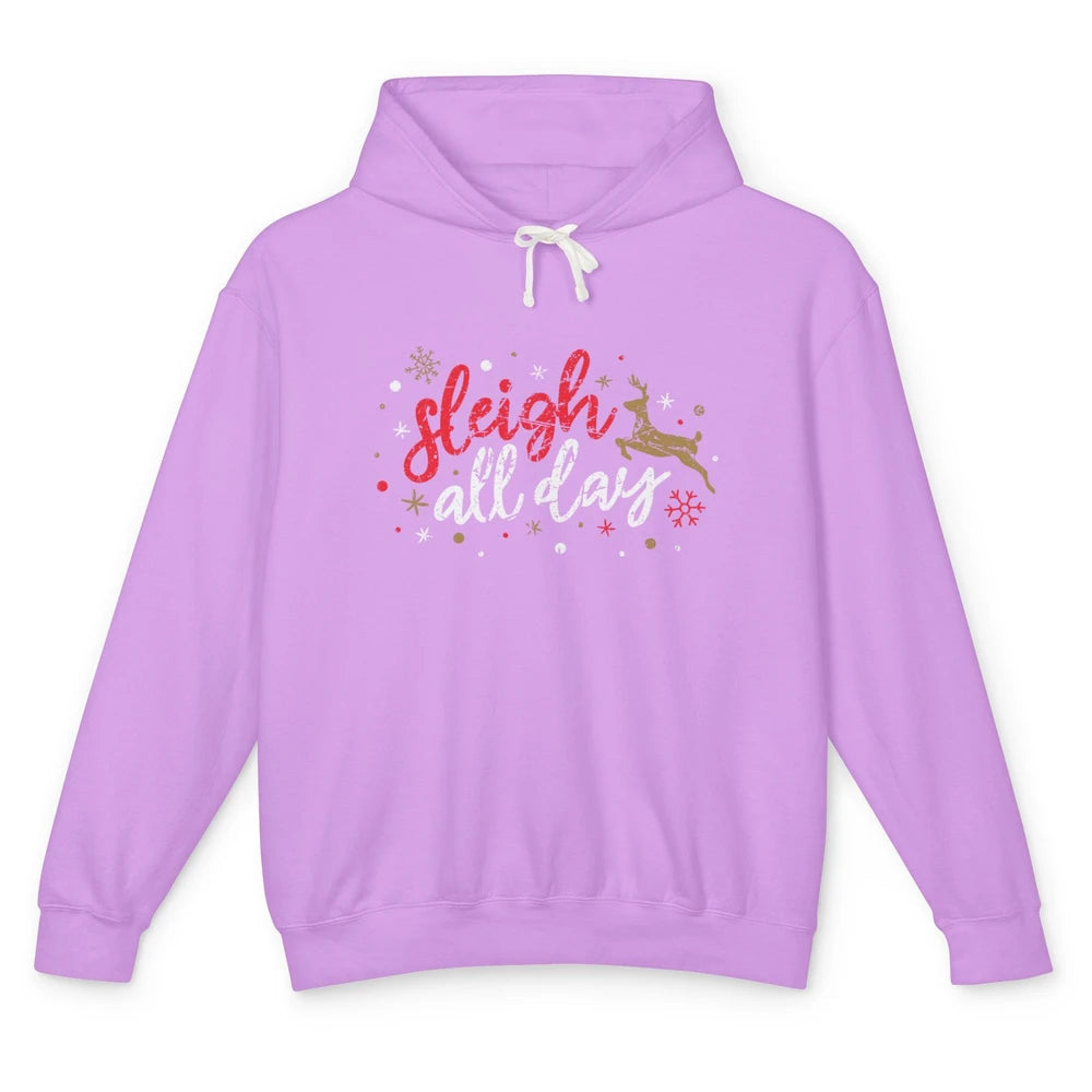 Sleigh All Day Xmas Reindeer Retro Merry Christmas Lights Unisex Lightweight Hoodie