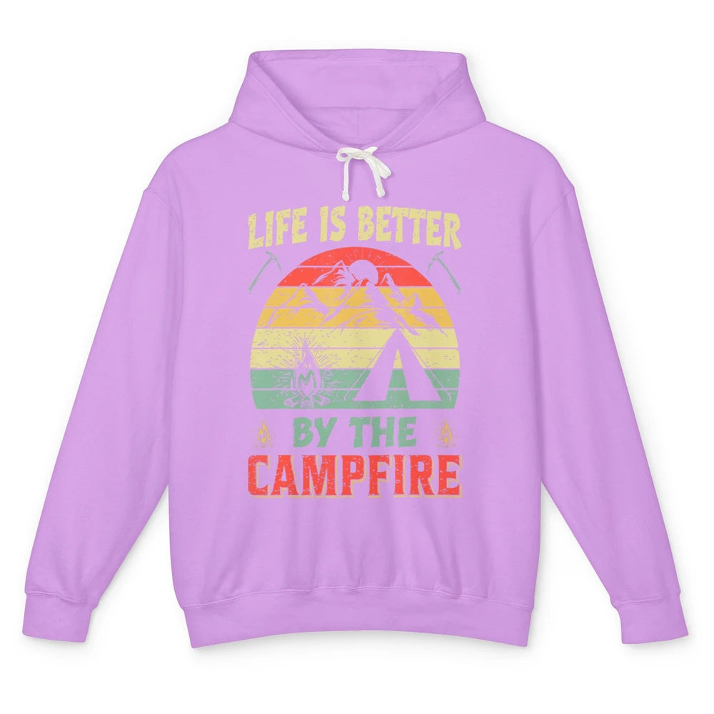 Retro Life Better By Campfire Happy Camp Nature Outdoor Camp Unisex Lightweight Hoodie