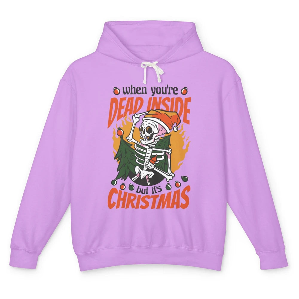 Dead Inside But Its Christmas Funny Skeleton Xmas Sarcastic Skull Unisex Lightweight Hoodie