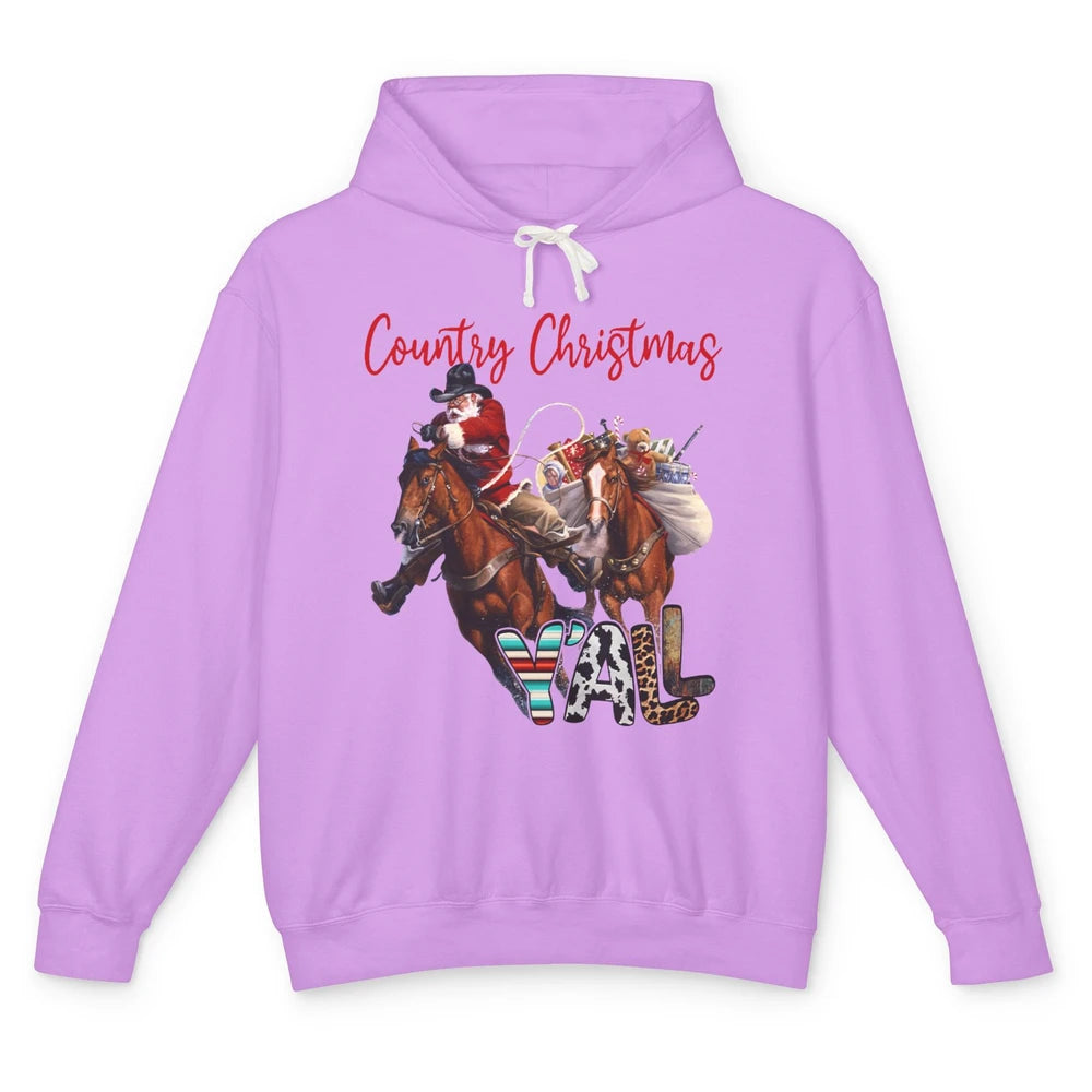 Santa Claus Country Christmas Y'all Western Country Cowboy Unisex Lightweight Hoodie