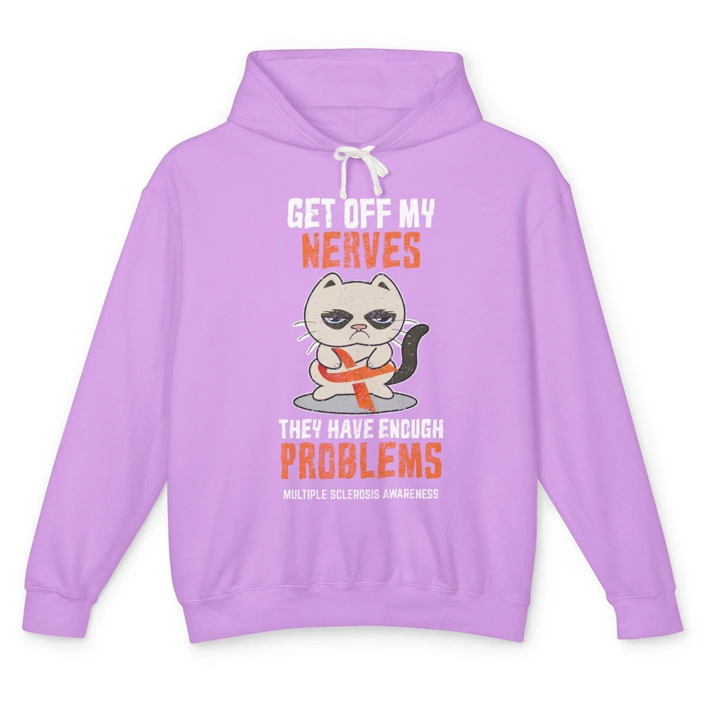 Multiple Sclerosis Awareness Ms Cancer Cat Orange Ribbon Unisex Lightweight Hoodie